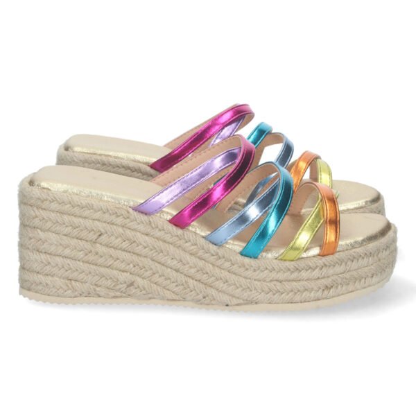 Sandalia de Cu?a con Yute y Tiras Multicolor