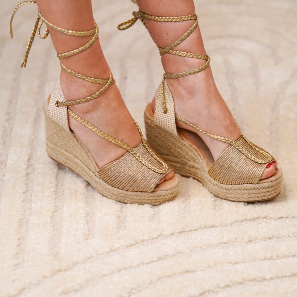 Sandalia de cu?a de yute para mujer, comodas y elegantes, dise?o moderno con cierre de cordones - Imagen 2