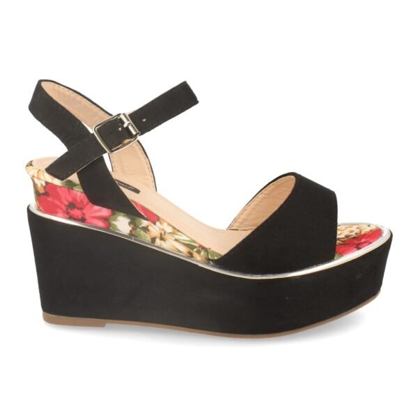 Sandalia de Cu?a con Estampado Floral y Hebilla