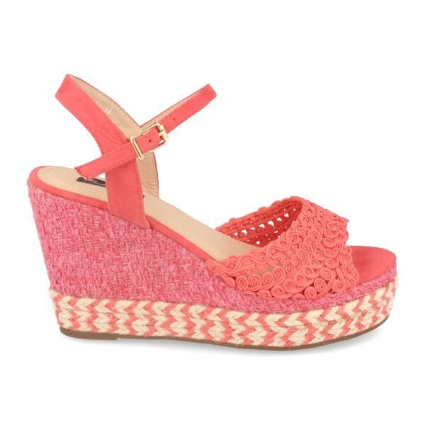 Sandalia de Cu?a con Yute MultiColor y Pala Trenzada en Circulos