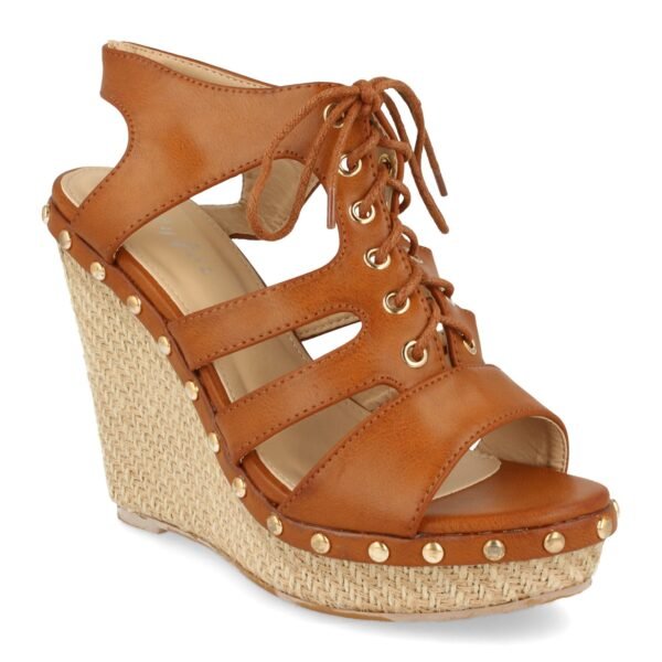 Sandalia con Cu?a de Rafia, Tachuelas y Cordones - Imagen 2