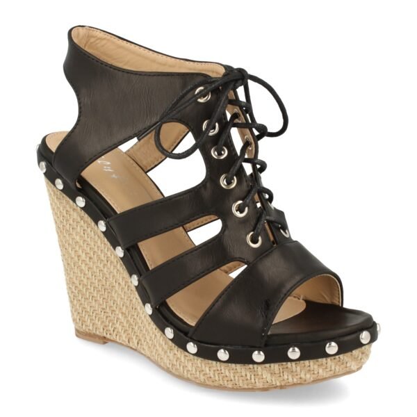 Sandalia con Cu?a de Rafia, Tachuelas y Cordones - Imagen 2