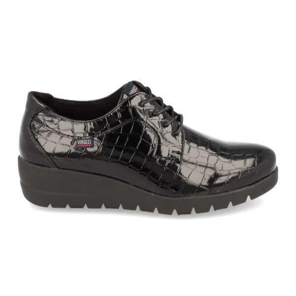 Zapato de Cu?a Estampado de Cocodrilo y Cordones